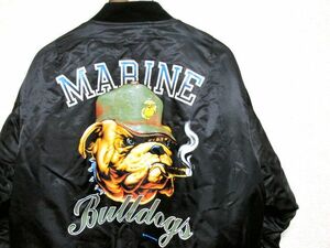 ★美品★ROTHCO ロスコ MARINE Bulldogs MA-1 フライト ジャケット L★ブラック 黒 バックプリント ミリタリー ボンバージャケット レア