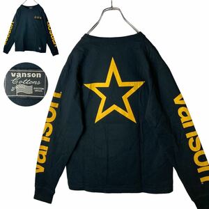 グッドデザイン古着！VANSONバンソン スタープリント＆でかロゴ 胸ポケット付きロンT 長袖Tシャツ