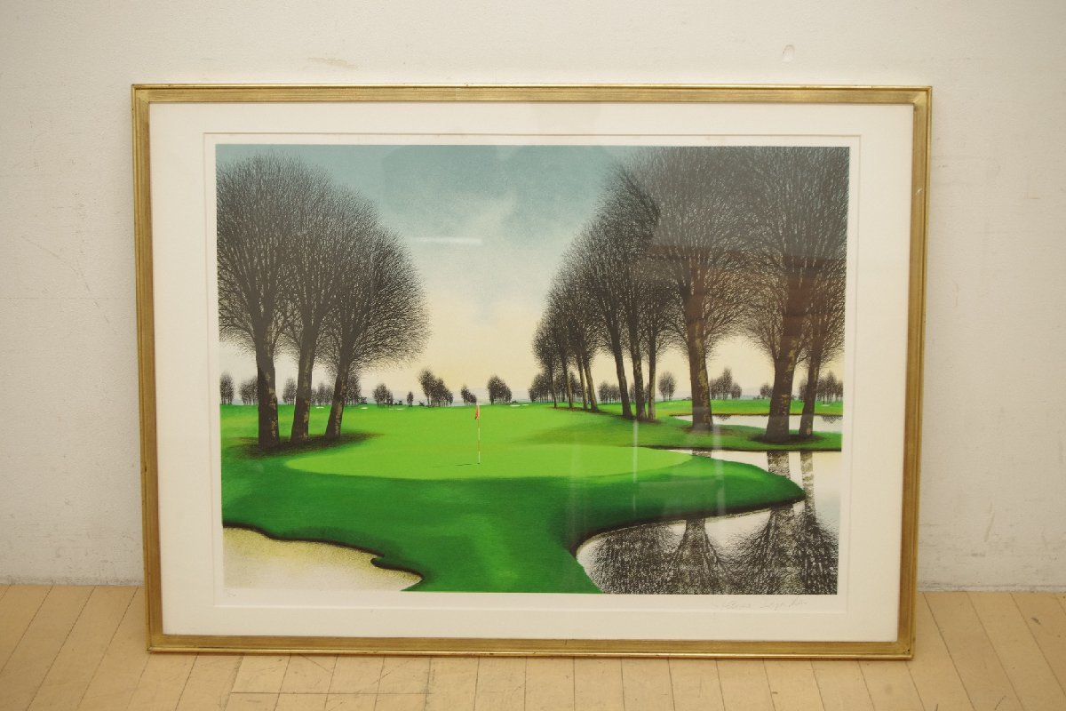 Jacques Deperthes signiert 85/250 Lithografie Druck Malerei Kunst Golfplatz Jacques Deperthes Breite 123cm Frankreich gerahmt, Kunstwerk, Drucke, Lithografie, Lithographie