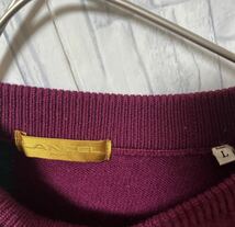 LANCEL ランセル design Knit デザインニット 柄ニット セーター 刺繍ロゴ デカロゴ 長袖 サイズL レトロ ウール マルチカラー 送料無料_画像7