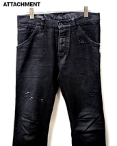 【ATTACHMENT Black Denim Pants Jeans アタッチメント ブラックデニムパンツ 銀糸 ダメージ加工デニム カミソリクリップ】_画像1