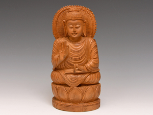 仏教美術 東南アジア 木彫 仏像 如来 坐像 高:20㎝ 細密彫刻 木工芸 仏具 　　b8901s