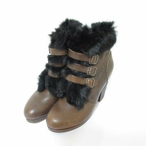  almost beautiful goods SEE BY CHLOE See by Chloe fur strap belt short boots ankle boots size 40 approximately 26.5cm tea Brown 