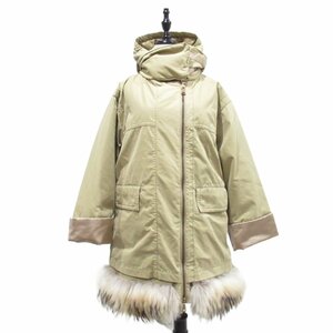 Красота Moncler Moncler Stige Fur Surs с меховым капюшоном вниз по корте вниз по куртке вниз -размером 0 бежевый