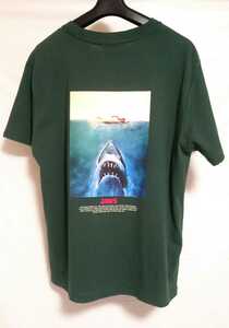 JAWS Jaws back print photo T-shirt green lady's M size 