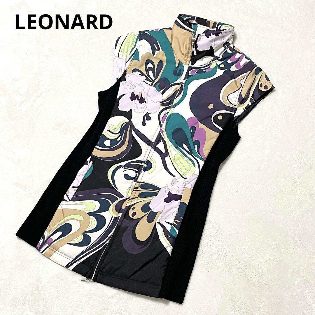 良品】LEONARD 総柄カシュクールワンピース 花 フレンチスリーブ 38-