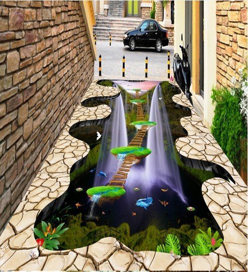 C640 巨大 3D フロアマット 2m*4m* 危険! サメのいる海 トリックアート 吊り橋 防音 断熱 滑り止めシート 床 壁 天井 シール 住まい、インテリア 家具、インテリア インテリア小物