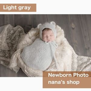 ライトグレー♪くま耳帽子&クマのおくるみ袋　ニューボーンフォト撮影衣装　赤ちゃん