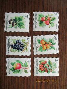 オーストリアの果物ーアプリコット他　6種完　未使用　1966年　オーストリア共和国　VF/NH