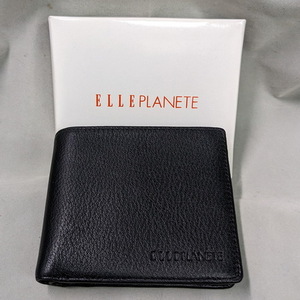 新品★ELLE PLANETE牛革2折財布黒 No3