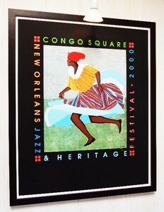 ジャズ フェス Congo Square 2000/限定 シルクスクリーン ポスター/額付/New Orleans Jazz/ガンボアート/アフリカン アメリカン アート