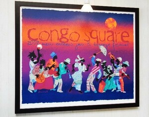 ジャズ フェス Congo Square 2002/限定シルクスクリーン ポスター/額装/New Orleans Jazz/Second Line/ガンボアート/アフリカンアート