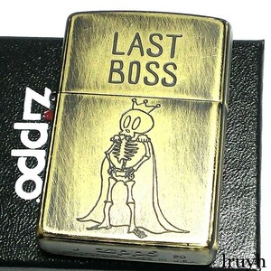 LASTBOSS ZIPPO 真鍮 ゴールド ビンテージ　アンティーク エッチング ユーズド仕上げ おしゃれ 音が良い 風防付き MADE IN USA 永久保証付