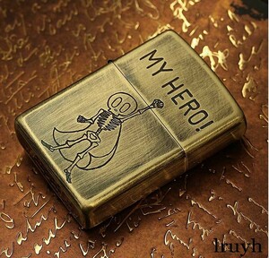 MYHERO アンティーク ZIPPO 真鍮 ゴールド ビンテージ　エッチング ユーズド仕上げ おしゃれ 音が良い 風防付き MADE IN USA 永久保証付