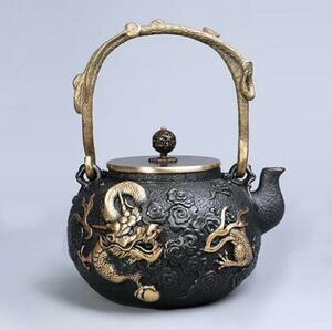 茶壺☆手彫り鉄壺 鉄やかん 鉄分補給 未塗装鉄器◆ 茶道具