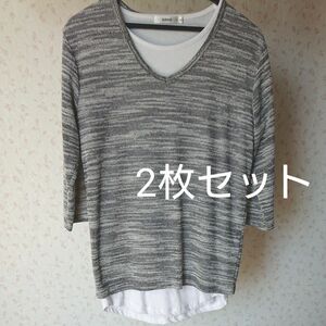 メンズ 七分袖 プルオーバー 半袖 Tシャツ 2枚セット