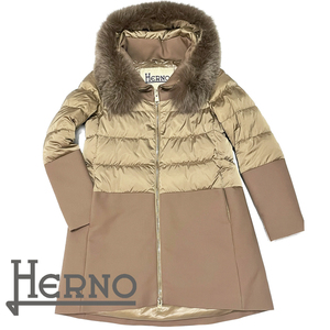  новый товар HERNO ад noFOX мех переключатель пуховик PI1290D Camel #40*