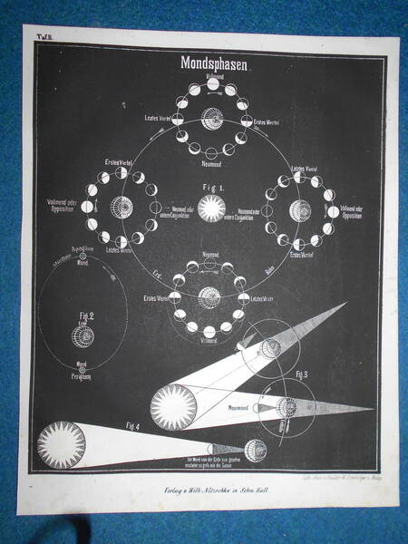 即決1850年頃ドイツ版『スミス図解天文学図11　月位相図』天文暦学書アンティーク、星図、天体観測Astronomy, Star map, Planisphere