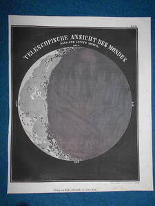 即決1850年頃ドイツ版『スミス図解天文学図14　月面図』天文暦学書アンティーク、星図、天体観測Astronomy, Star map, Planisphere
