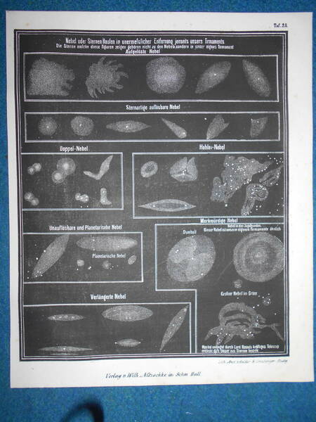 即決1850年頃ドイツ版『スミス図解天文学図23　星雲・星団』天文暦学書アンティーク、星図、星座早見盤　Astronomy, Star map, Planisphere