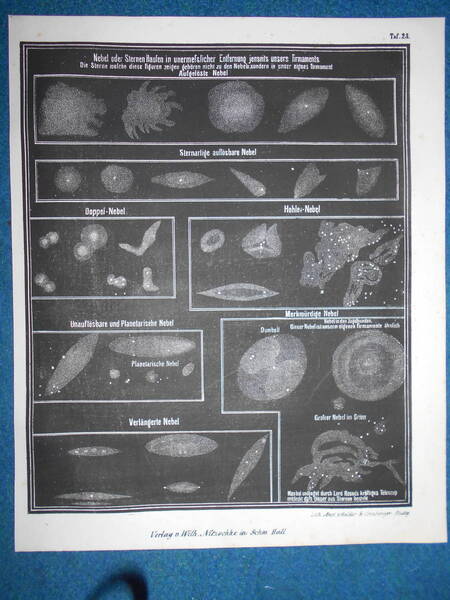 即決1850年頃ドイツ版『スミス図解天文学図23 星雲・星団』天文暦学書アンティーク、星図、星座早見盤 Astronomy, Star map, Planisphere