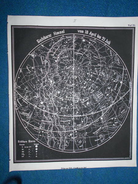 即決1850年頃ドイツ版『スミス図解天文学図25　春の星座』天文暦学書アンティーク、星図、星座早見盤　Astronomy, Star map, Planisphere