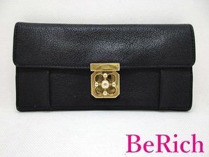  Chloe Chloe folding twice purse long wallet L si-3P0592 black black leather Logo long wallet [ used ] bs2813