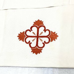 863B/アンティーク 着物リメイク 名古屋帯 白地オレンジ系刺繍花紋 リメイク素材 古布 逸品の画像3