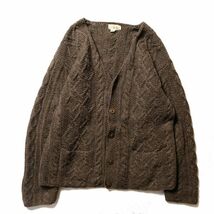 90's Jクルー J.CREW ウールニット カーディガン (S) 濃茶 ケーブル編み ポケット付 リブ無し 90年代 旧タグ オールド_画像1