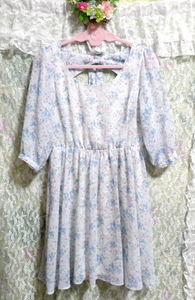 Light blue flower pattern chiffon tunic negligee dress, tunic & short sleeves & M size