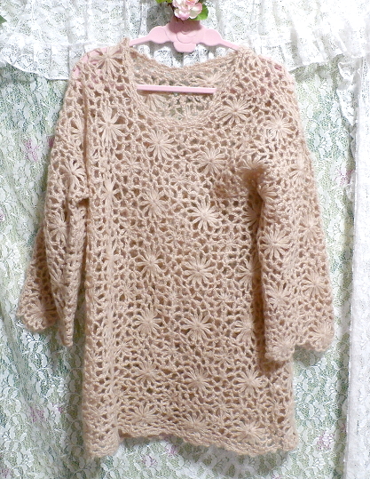 淡い茶色編みセーター/トップス/ニット Light brown braided sweater/tops/knit, ニット、セーター, 長袖, Mサイズ