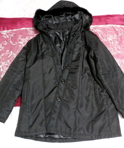 Black black fur hood jumper coat/haori/outerwear,coat,fur,fur,rabbit