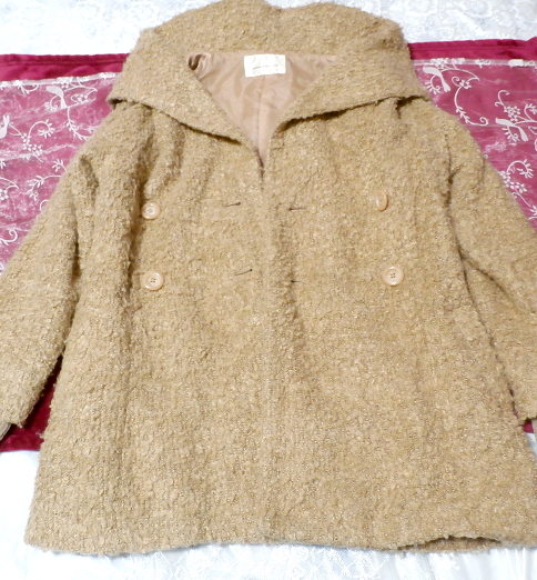 Flaxen ocher hooded fluffy warm coat long coat cloak, coat, coat in general, m size