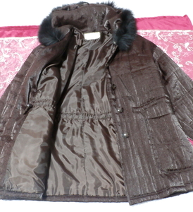 Dark brown hooded glossy fluffy coat, coat & coat general & medium size