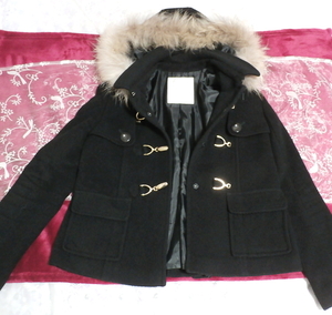 黒ブラックポンチョケープ風ラクーンファー毛皮フードコート/アウター Black poncho cape style racoon fur fur hood coat/outer
