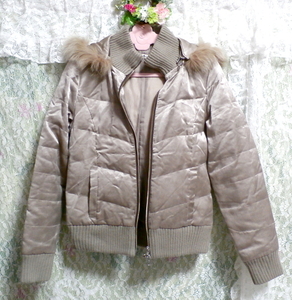 Shiny beige flax color blue fox fur hooded down coat / outer, coat & coat general & M size