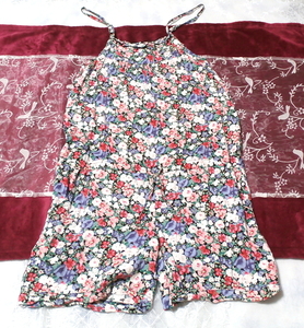 青赤白花柄キャミソールネグリジェキュロットワンピース Blue red white floral pattern negligee camisole dress, ファッション, レディースファッション, ナイトウエア、パジャマ