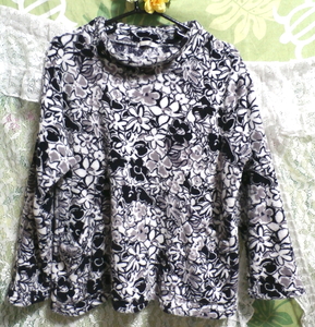 Cutting pattern black white gray floral pattern / sweater / knit / tops, knit, sweater & long sleeves & M size