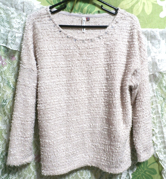 淡い薄ピンク色ダイヤ風宝飾付き/セーター/ニット/トップス Light thin pink/sweater/knit/tops, ニット、セーター, 長袖, Mサイズ