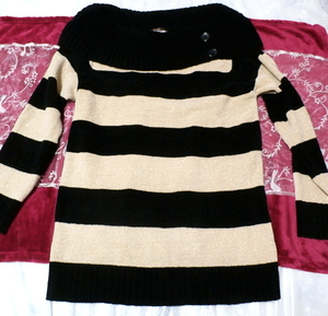 黒と黄色の縞々厚着/セーター/ニット/トップス Black yellow striped/sweater/knit/tops