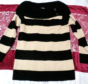 Black and yellow striped thick sweater knit tops, knit, sweater, long sleeve, m size