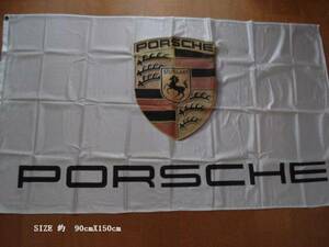 PORSCHE 店　バナー　ディスプレイ　旗　部屋　グラフィック白　クレスト柄