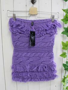  new goods *b*r*u*s*h brush brush* fringe cable knitted bare top (36) purple / regular price 5,900 jpy 