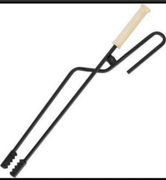 黒焼、取手細かい名栗風加工カスタム、火ばさみ/全長54cm/火吹き棒 一体型、蜜蝋仕上げ