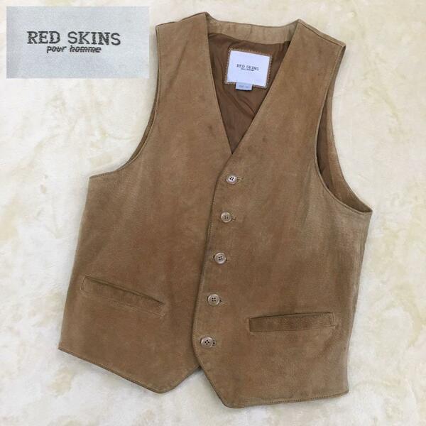 RED SKINS pour homme レッド スキン レザーベスト 豚革 メンズ サイズM ブラウン 茶色 美濃屋