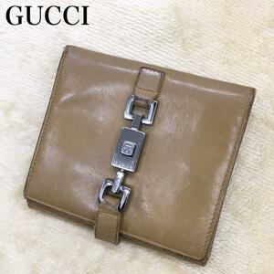 GUCCI グッチ ジャッキーライン 折り財布 レザー 革 コイン 札入れ 留金具 シルバーカラー ブラウン 茶色 イタリア製