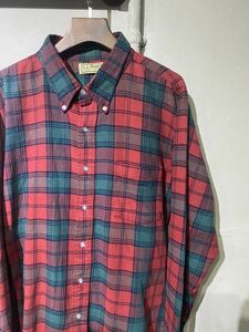 【即決】80s L.L.Bean エルエルビーン ボタンダウンシャツ 長袖 チェック柄 赤 緑 USA アメリカ製 古着