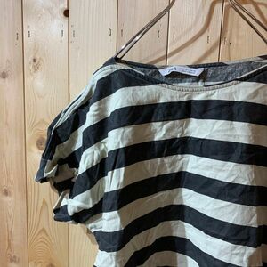 [KWT3240] ZARA ドルマン型半袖Tシャツ レディース ブラックボーダー 26 ポス