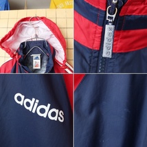 80s 90s EURO adidas アディダス ジップアップ ナイロン ジャケット ネイビー ブルー メンズSM相当 トレフォイル ヨーロッパ古着_画像2