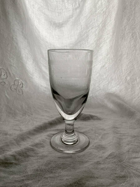 フランス 19世紀後期 特大 ビストロ グラス グラヴュール 吹きガラス 古硝子 トロンプルイユ ワイン ガラス 民藝 骨董 アンティーク